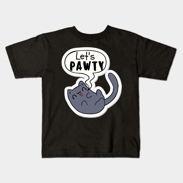 Let's Pawty Grey Cat Cartoon Kids T-Shirt by leBoosh-Designs